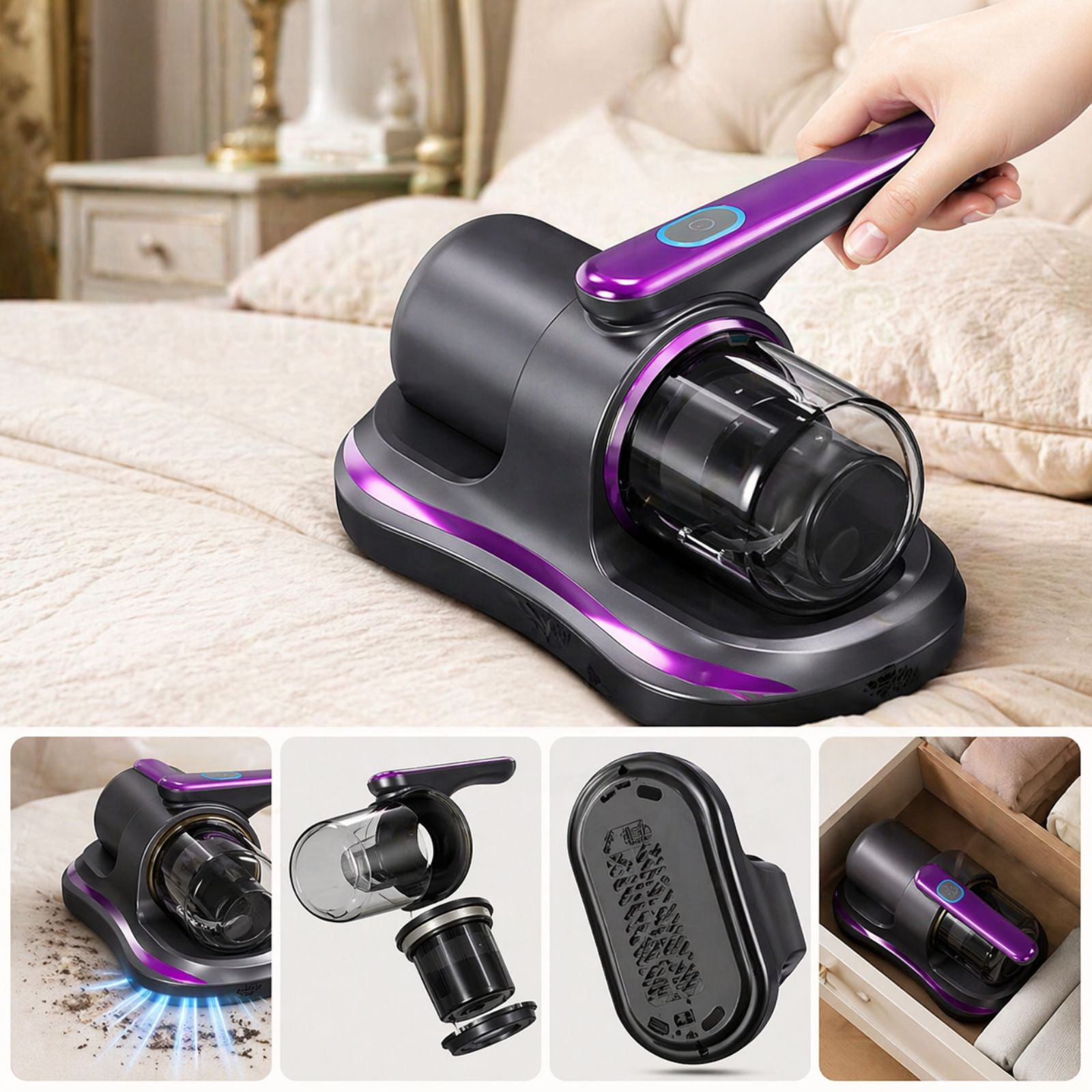 🛏️ Wireless Anti-Mite Vacuum Cleaner – Mini Vacuum për Dyshek & Mobilje (12KPa) - Figura 2
