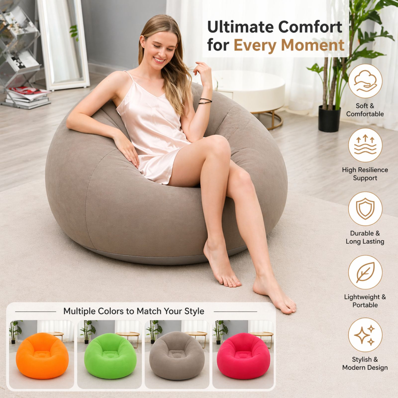 🛋️ Inflatable Air Sofa - Karrige Portative Komode me Mbështetje të Plotë ✨ - Figura 2
